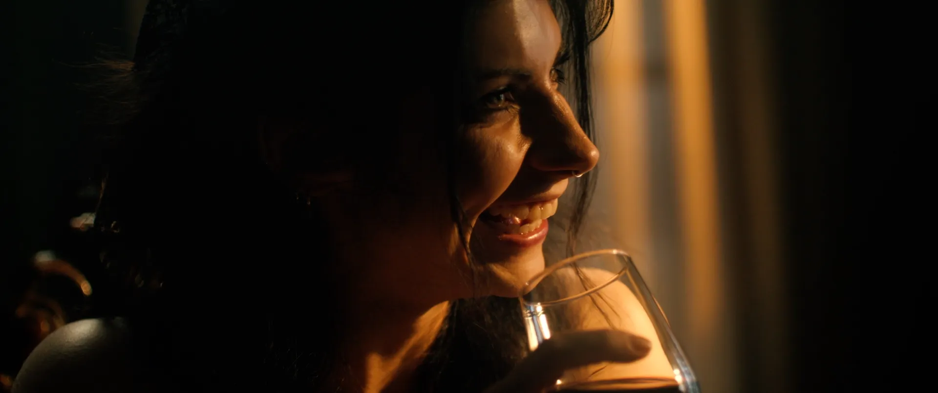 Wine-glass silhouettes at the window